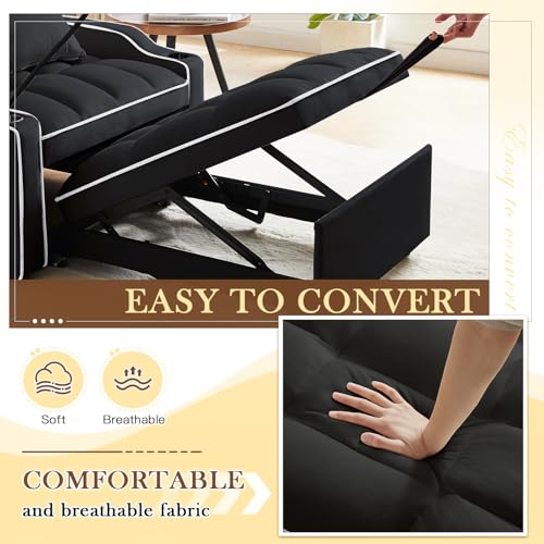 Convertible Sleeper Sofa Bed, 3 in 1 Velvet Pull Out Loveseat Couch Modern Comfy Futon Sofa with Adjustable Backrest & Phone Holder & USB Charging Space Saving for Living Room, Small Apartment, Grey