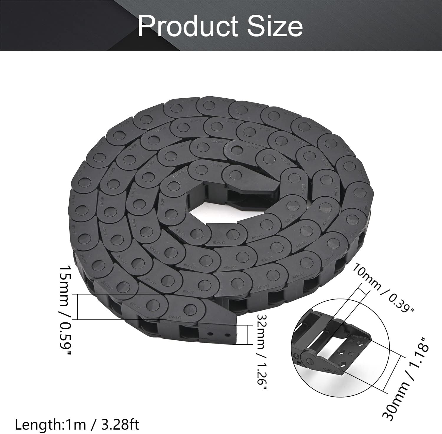 Fielect Drag Chain Cable Carrier Open Type with End Connectors R100 35X100mm 1 Meter Plastic for Electrical CNC Router Machines Black 1Pcs