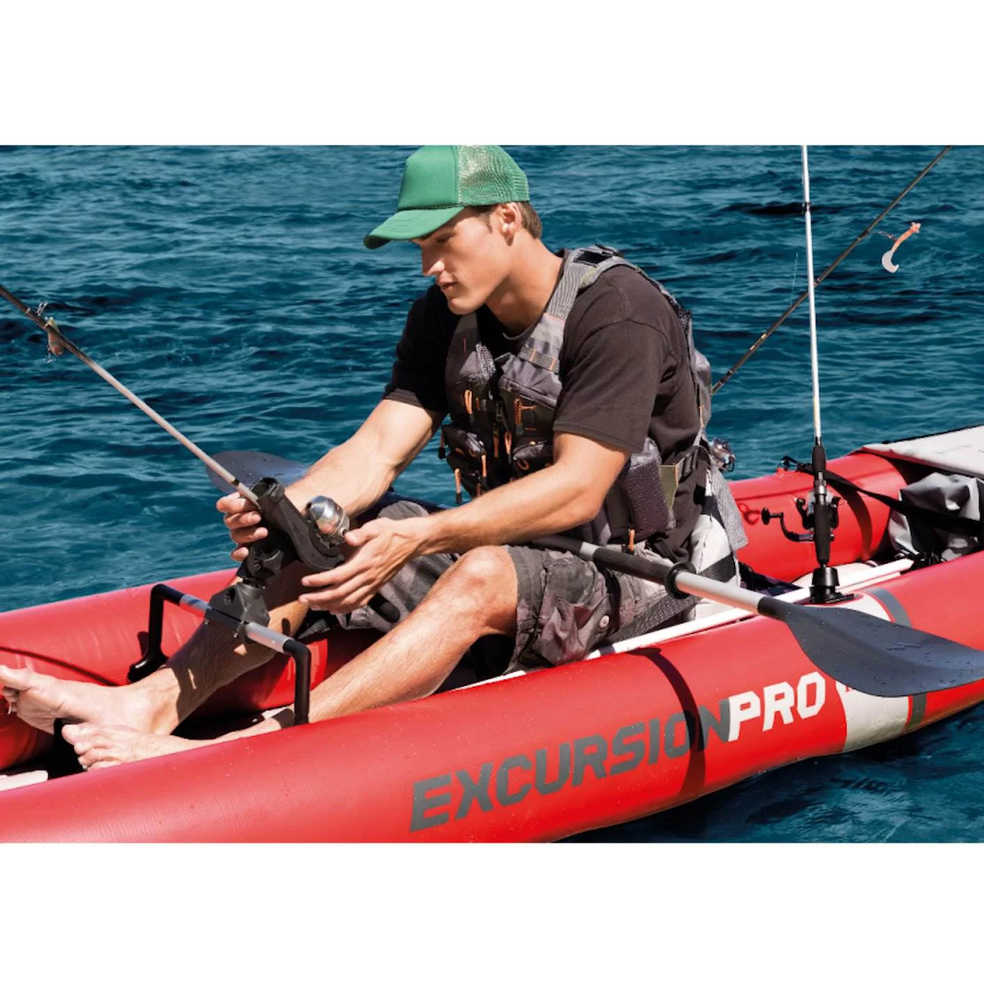 Excursion Pro 151 x 37 x 18 K2 Inflatable Kayak W/ Aluminum Oars, Pump, Fishing Rod Holders, Carry Bag