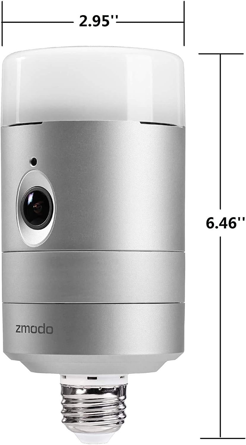 Zmodo Torch 360 Smart Home Garden Door Light Wireless Camera, Outdoor Wide Angle, Motion Alert, Silver
