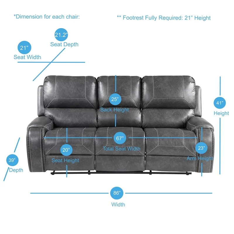Steve Silver Keily Gray Faux Leather Manual Reclining 3-Piece Motion Set