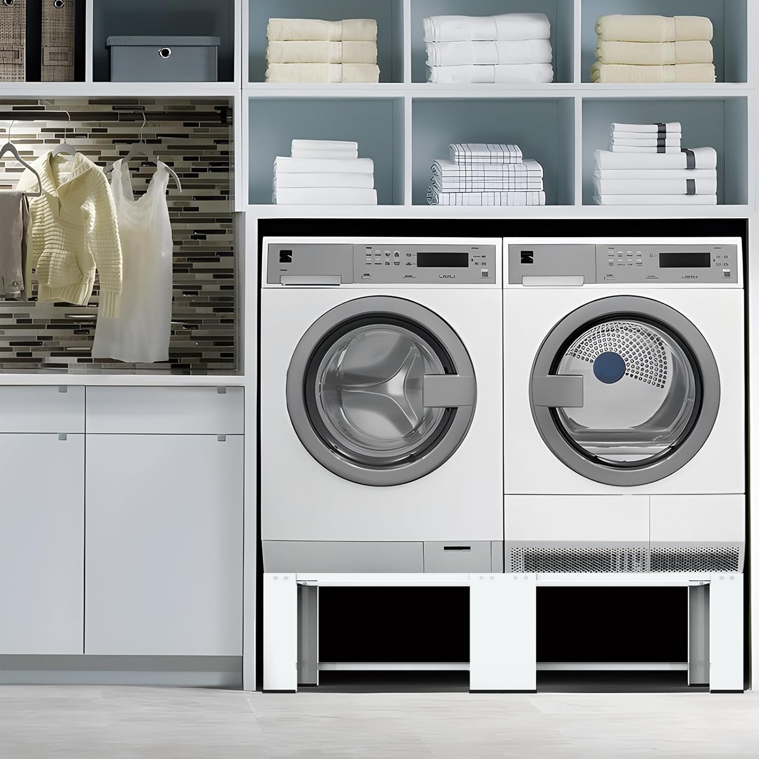 29" Washer Dryer Laundry Pedestals White - Dual-pack Laundry Pedestal for Washer and Dryer Stand, Steel Washing Machine Stand Raiser