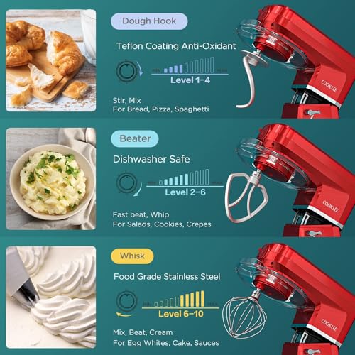 COOKLEE 6-IN-1 Stand Mixer, 8.5 Qt. Multifunctional Electric Kitchen Mixer with 9 Accessories for Most Home Cooks