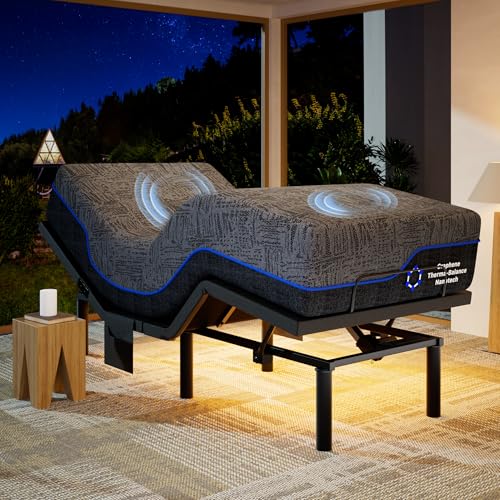 Marsail NS0 Adjustable Base with Mattress Set, Queen Adjustable Bed Frame + 10-inch Cooling Gel Memory Foam Mattress, Dual Motor Bed Frame with Wireless Remote, CertiPUR-US Certified