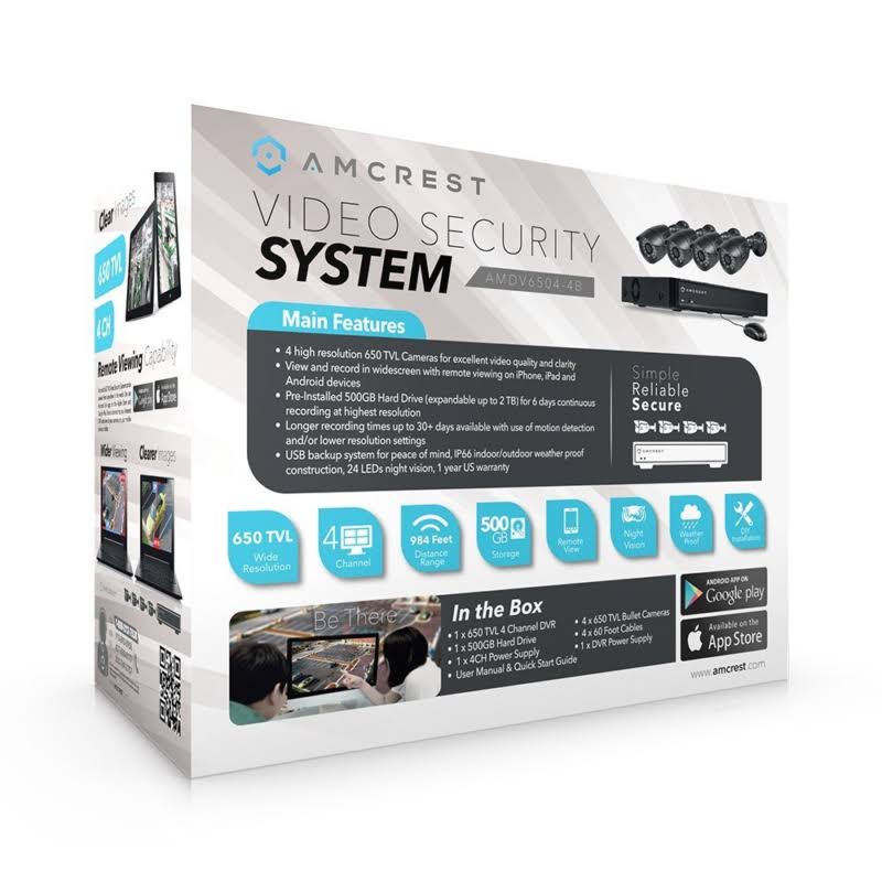 Amcrest 4-Channel 650TVL DVR Security System with 4 Weatherproof Bullet Cameras