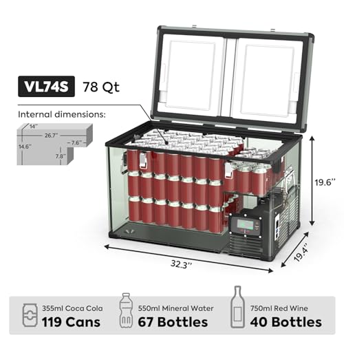 ICECO VL78 Quart Dual Zone Portable Refrigerator, 12 Volt Refrigerator, Portable Freezer with SECOP Compressor, DC 12/24V, AC 110-240V, 0℉ - 50℉, for Outdoor, Camping, & Slide & Cover