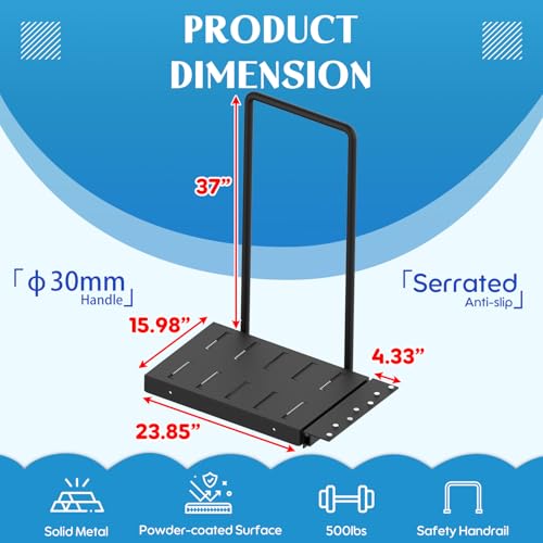 Boat Boarding Platform, Metal Dock Extension with Safety Handrail, Powder-Coated Dock Boarding Step for Easy Access to Boats, Black Dock Boarding Platform Features a 500Lb Capacity