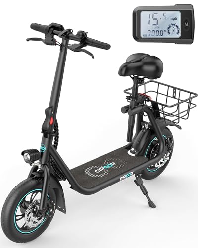Gyroor Electric Scooter for Adults with Seat, 20/25 Miles Range 450W Motor up to 15.5/18.6 MPH Speed LCD Display, Electric Scooter with Basket