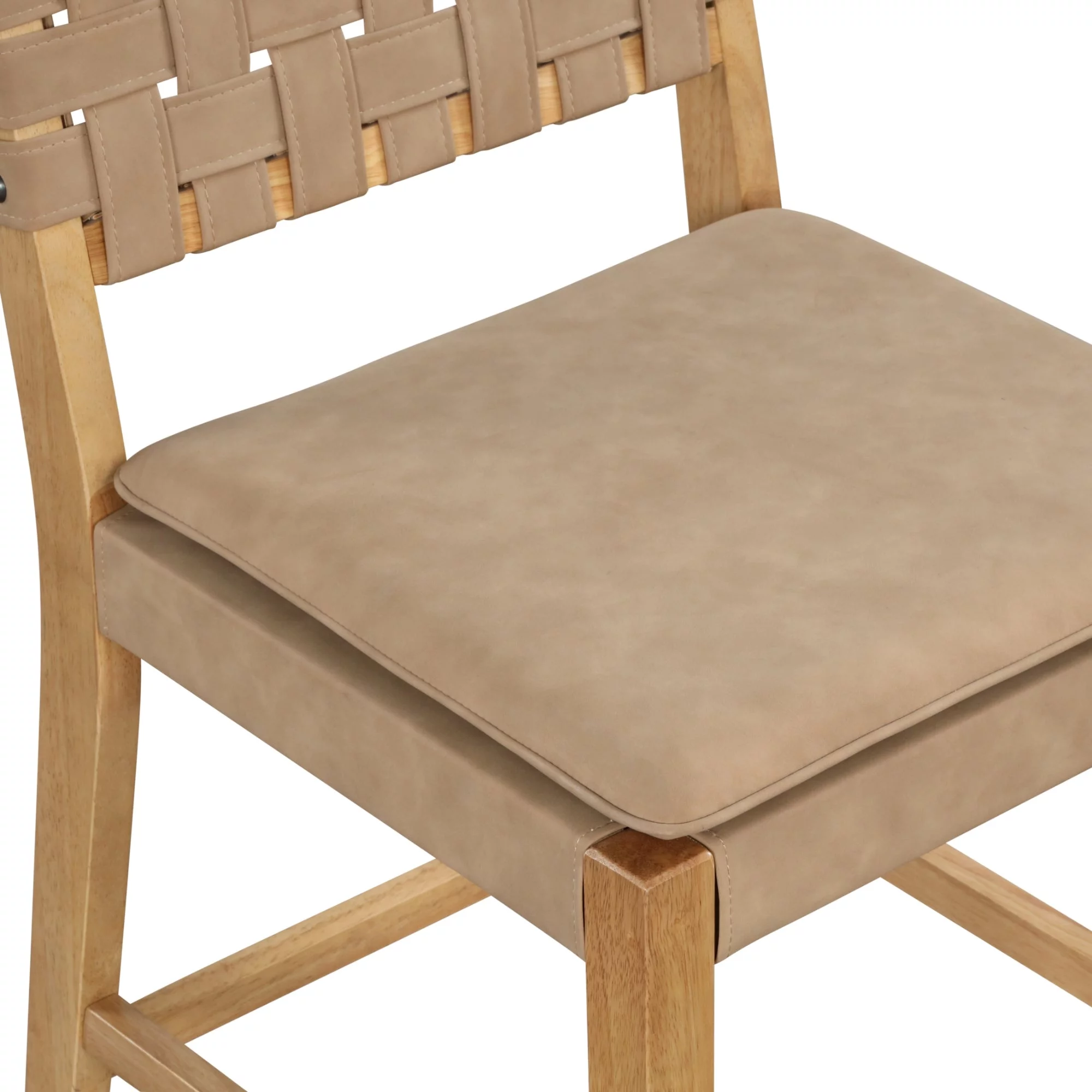 Nathan James Cohen Mid-Century Modern Leather Bar Stool, Counter Height Chair in Solid Wood Frame with Footrest and Woven Leather Back for Kitchen