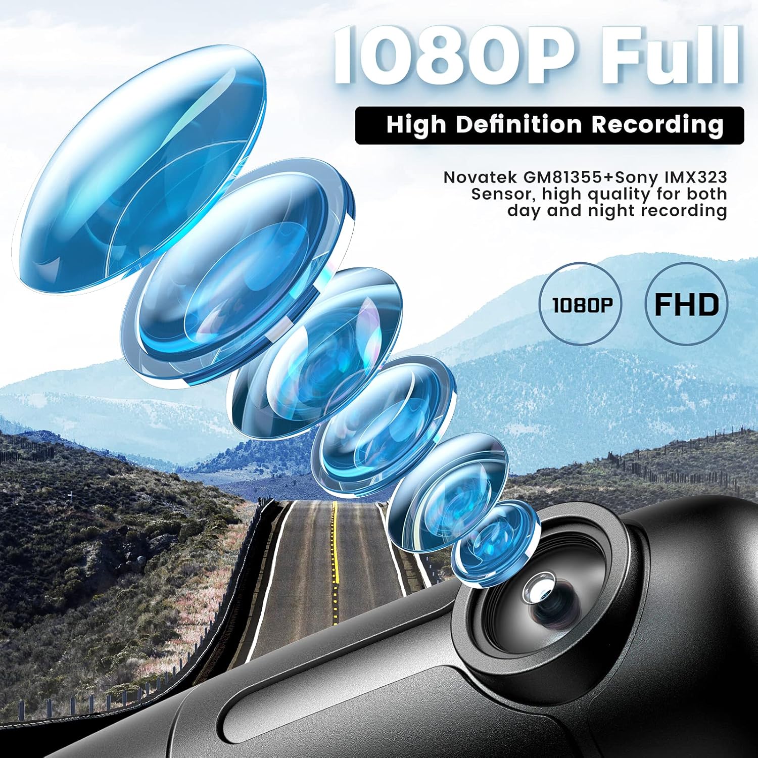 WiFi Small Dash Cam Full HD 1080p Car Camera 150° Wide Angle with Super Capacitor Vehicle Driving Video Recorder 360° Rotatable Lens G-Sensor Loop Recording Parking Mode Blueskysea B1W Pack of 2