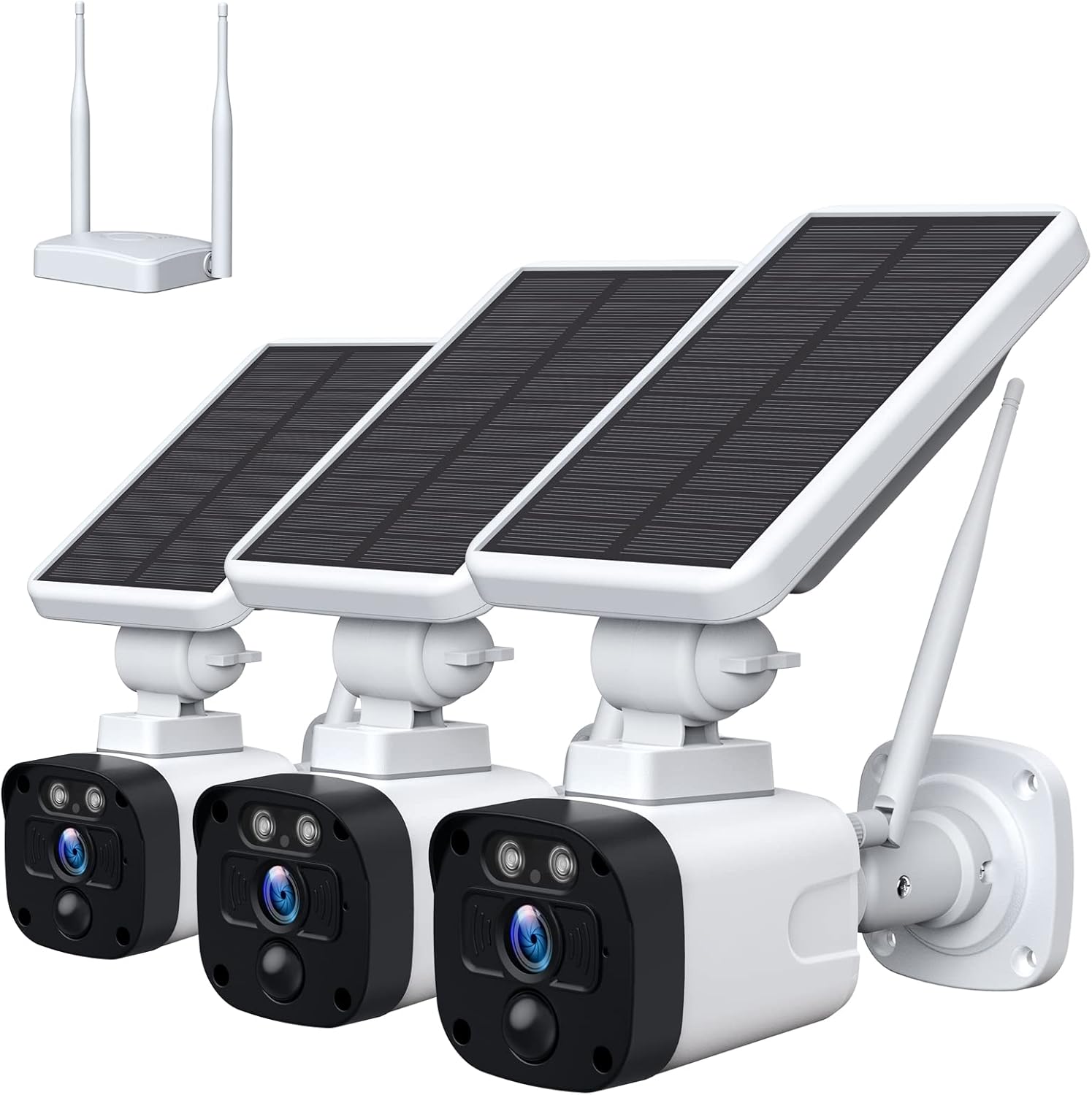 Solar Security Camera System Wireless, 3MP Outdoor WiFi Camera System with 2-Way Audio, PIR Motion Detection, Night Vision, IP65 Waterproof for Home Monitor(Includes Base Station & 3 Solar Cameras)