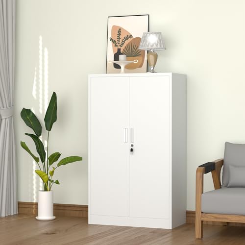 Metal Storage Cabinet with Locking Doors and Adjustable Shelves, 53.5-Inch Tall Lockable Storage Cabinets for Home Office Garage Kitchen Pantry (Black)