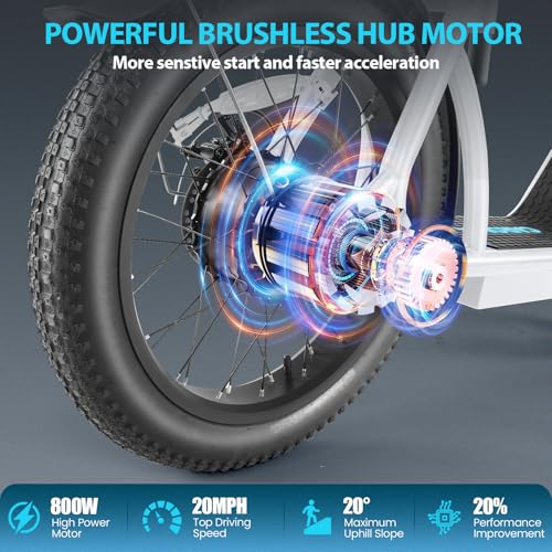 Caroma Peak 800W Foldable Electric Scooter Adults, 20" Fat Tire Electric Bike with 48V Battery, Up to 30Miles & 20MPH, Adult Electric Bicycles for Commuting with Basket&Adjustable Seat