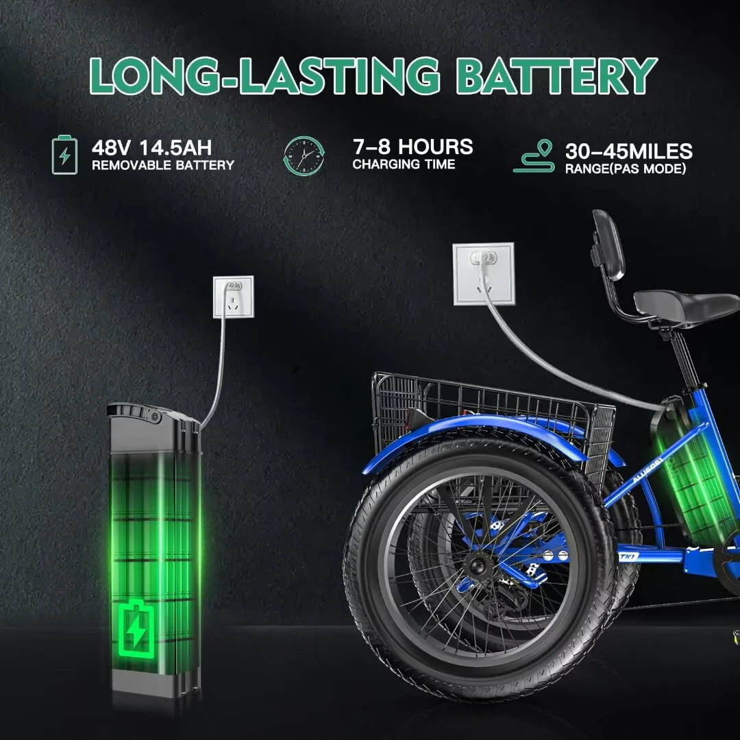 NAIZEA 20 Electric Trike Tricycle for Adults, 7 Speed Fat Tire Electric Trike, 3 Wheels Bike for Adults with Front and Rear Baskets, Lithium Battery UL Certified
