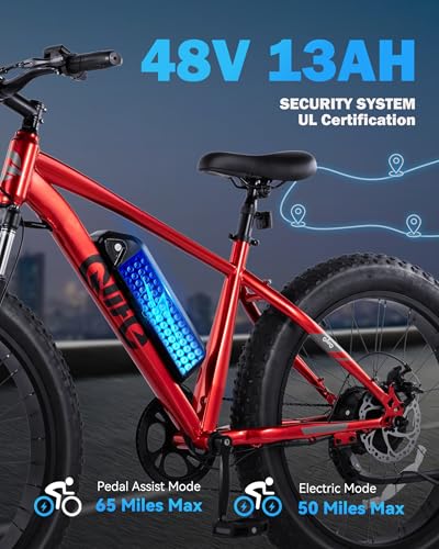 Racer Plus Adult Electric Bicycle, Peak 1000W Motor Electric Bike for Adults, Up to 28MPH 65Miles, 26x4.0 Fat Tire Electric Mountain Bike with 48V 13AH Battery, 7 Speed Front Suspension E Bike