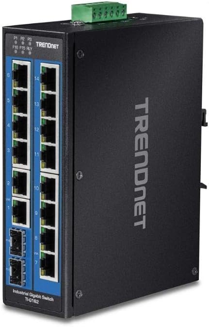TRENDnet 16-Port Industrial Gigabit L2 Managed DIN-Rail Switch, Layer 2 Switch, 16 x Gigabit Ports, 32Gbps Switching Capacity, Extreme Temperature Gigabit Switch, Lifetime Protection, Black, TI-G160i