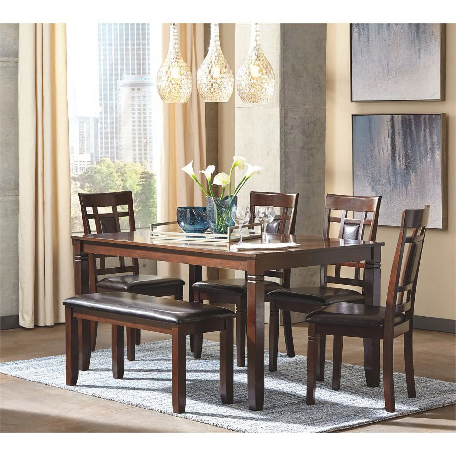 Ashley Furniture Bennox 6-Piece Engineered Wood Dining Set in Brown