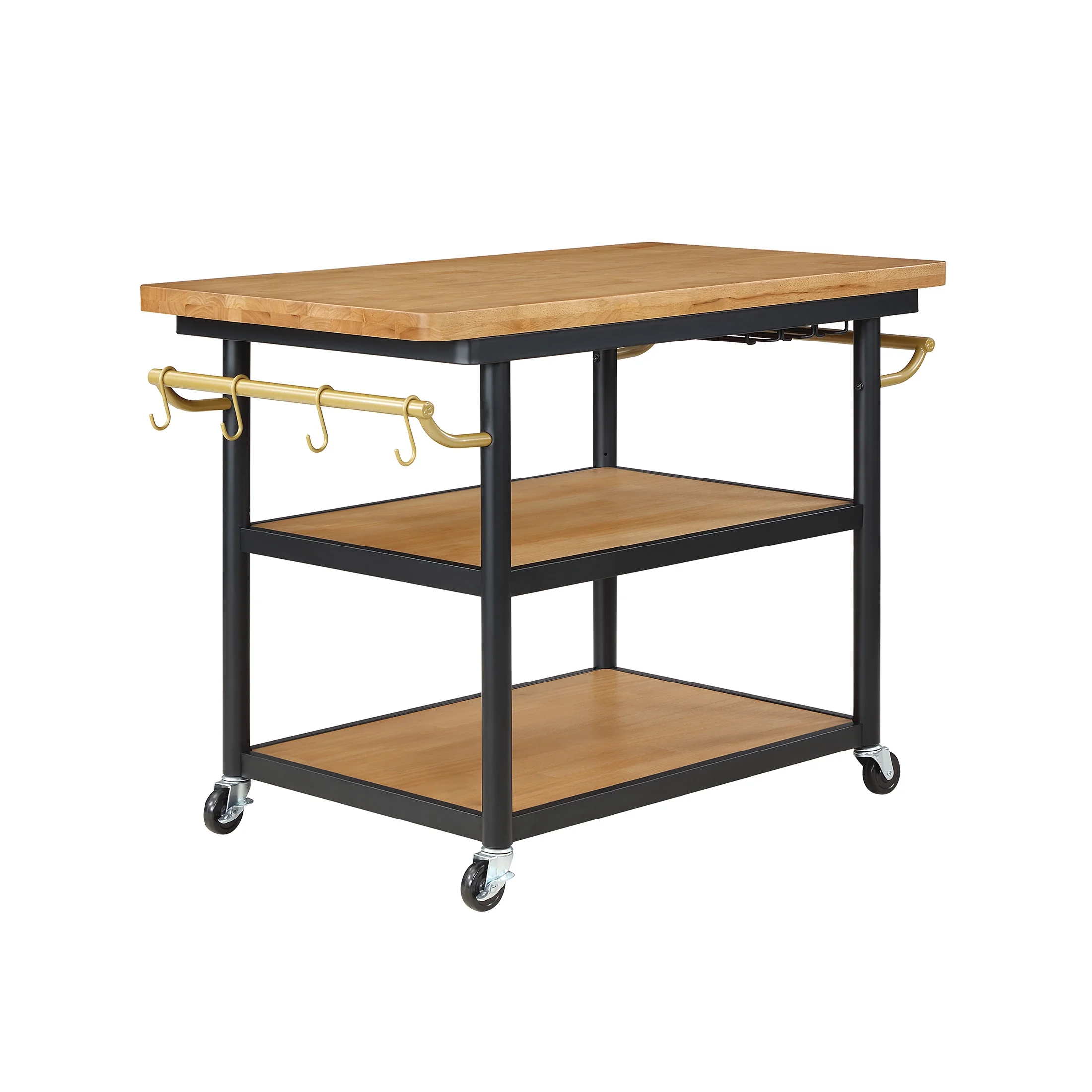 Beautiful Wheeled Kitchen Cart with 2 lower shelves by Drew Barrymore, Black Finish