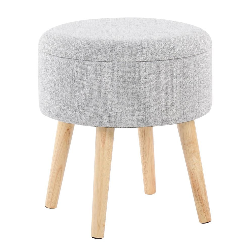 Lumisource Tray Contemporary Storage Ottoman with Matching Stool in Light Grey Fabric and Natural Wood Legs