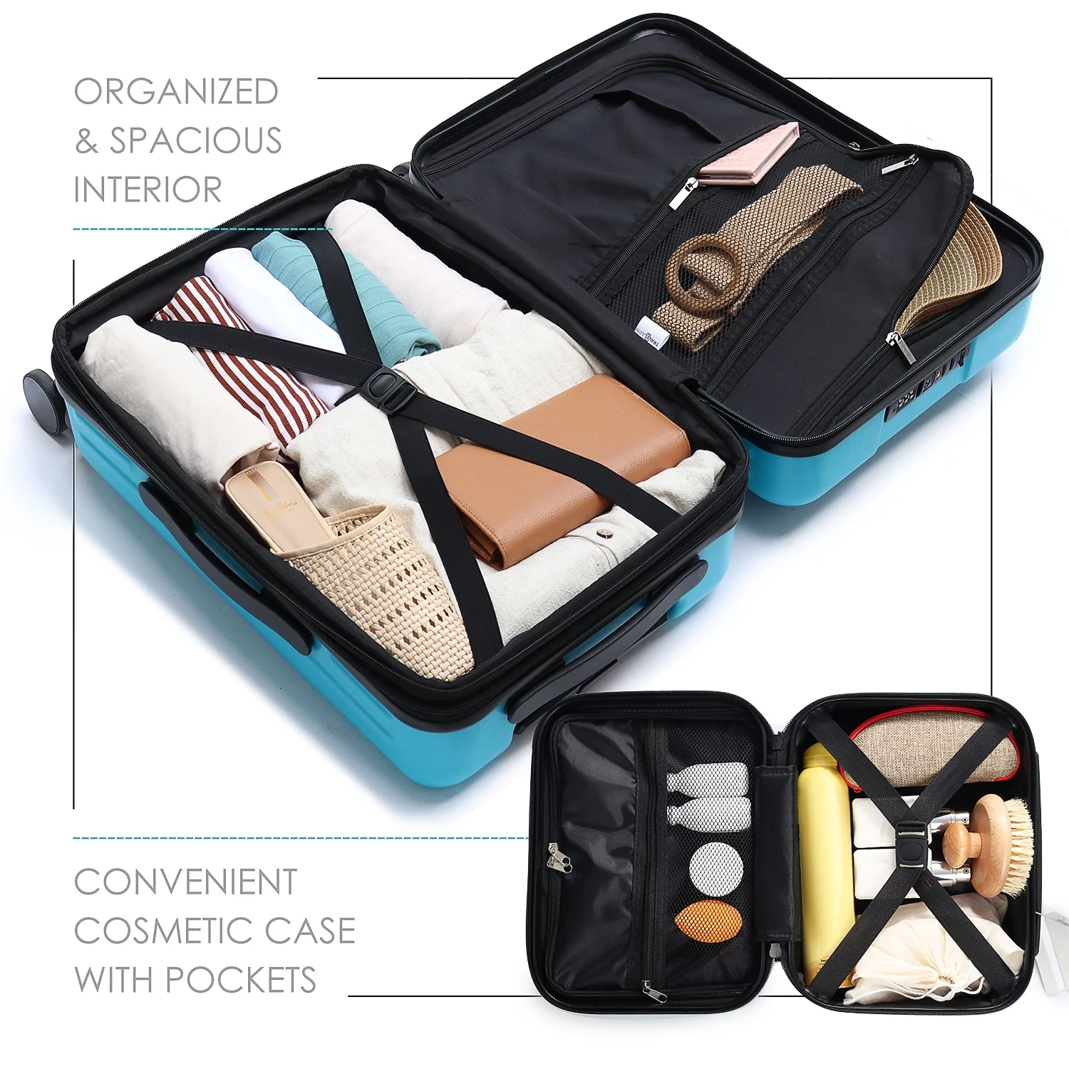 StorageBud 20 inch Hardside Carry-On Expandable Luggage, Front Pocket Luggage Set Spinner Suitcase Set, Teal