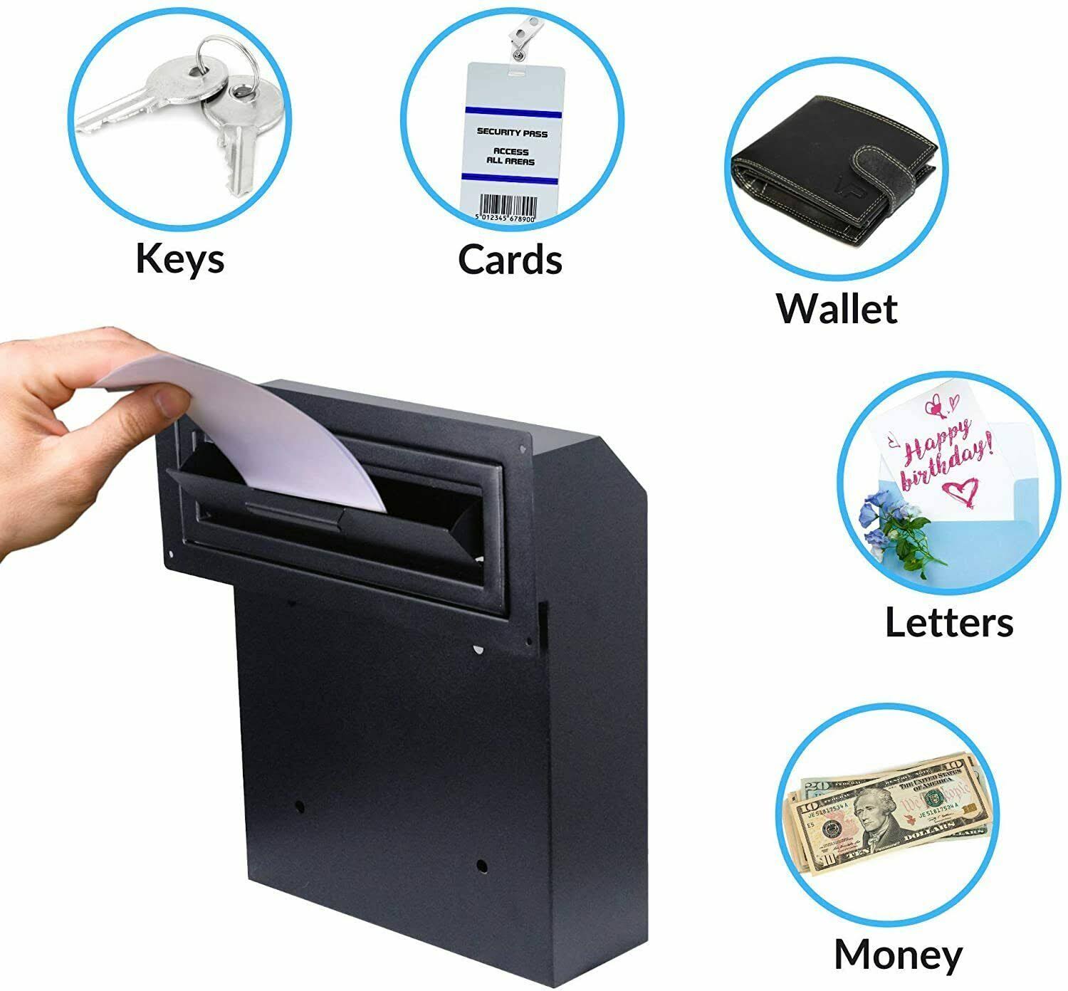 Door Drop Box Mail Slot | Through Door Installation | Locking Steel Cabinet Blk