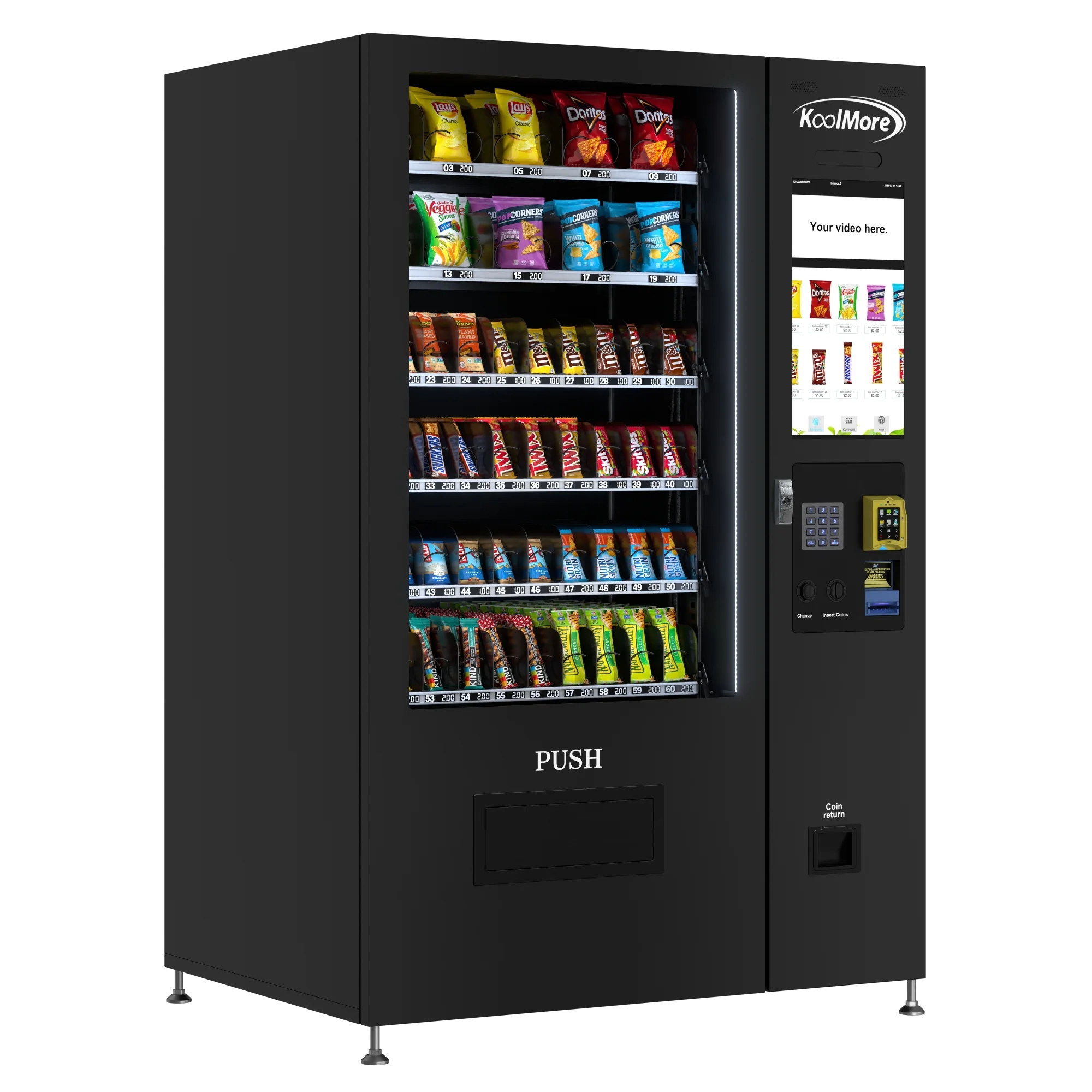 Non-Refrigerated Snack Vending Machine with 60 Slots, Credit Card Reader, and Bill acceptor with 22 Inch Touch Screen in Black (KM-VMNT-50-BR) - Curated Treasures Market