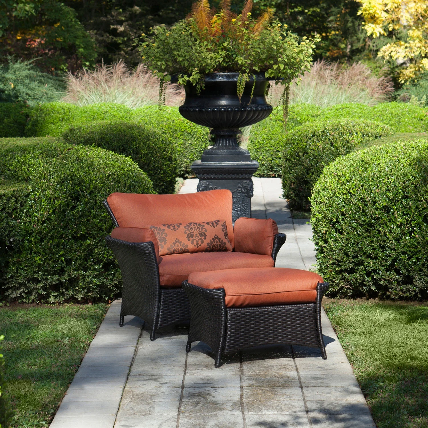 Hanover Strathmere Allure 2-Piece Wicker and Steel Outdoor Patio Set, Rust