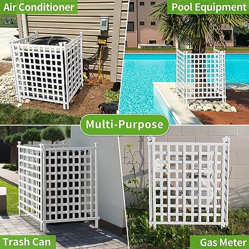 Beimo Air Conditioner Fence Privacy Fence Panels Screen, Vinyl Plastic Outdoor Garbage Trash Can Enclosure Outside, 2 White Panels