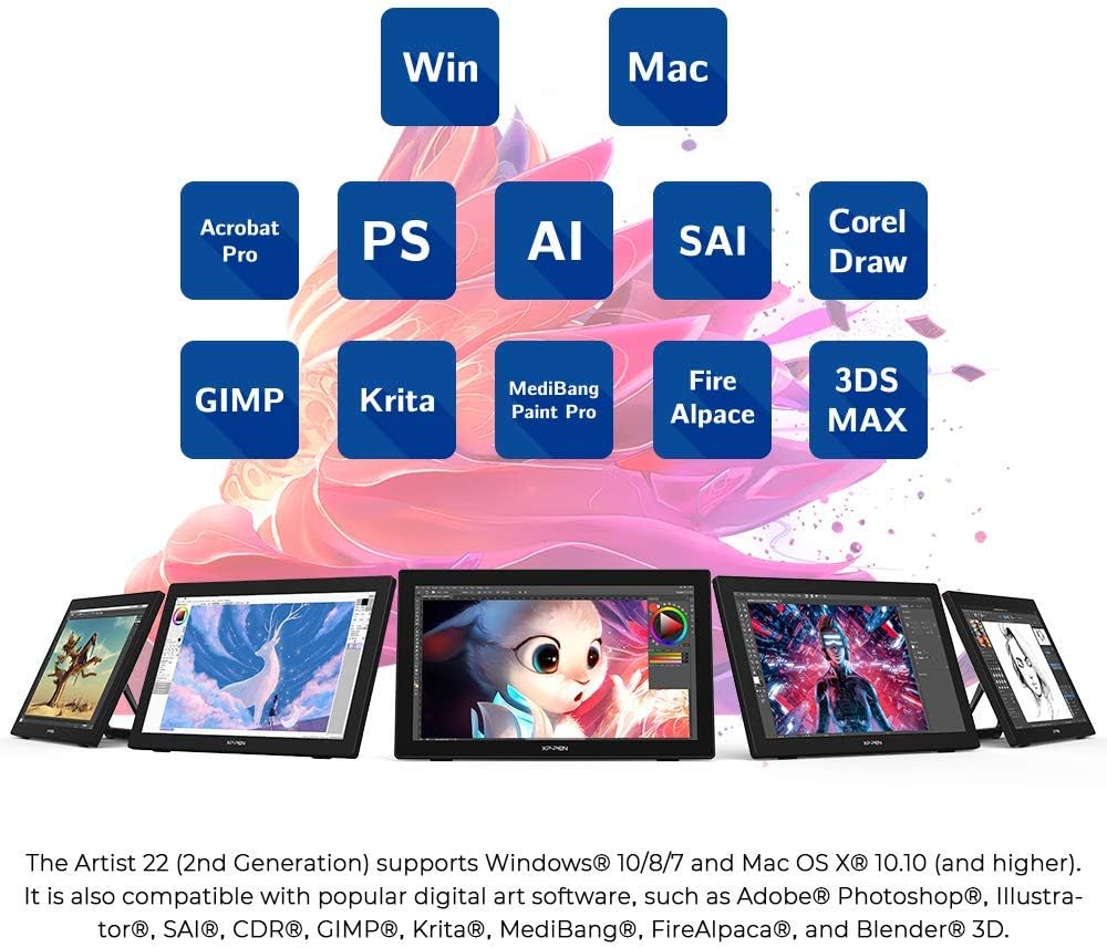 Drawing Tablet with Screen XP-PEN Artist22 Second Generation Digital Drawing Display 21.5 Inch Graphics Tablet with Screen for Art Creation and Digital Drawing