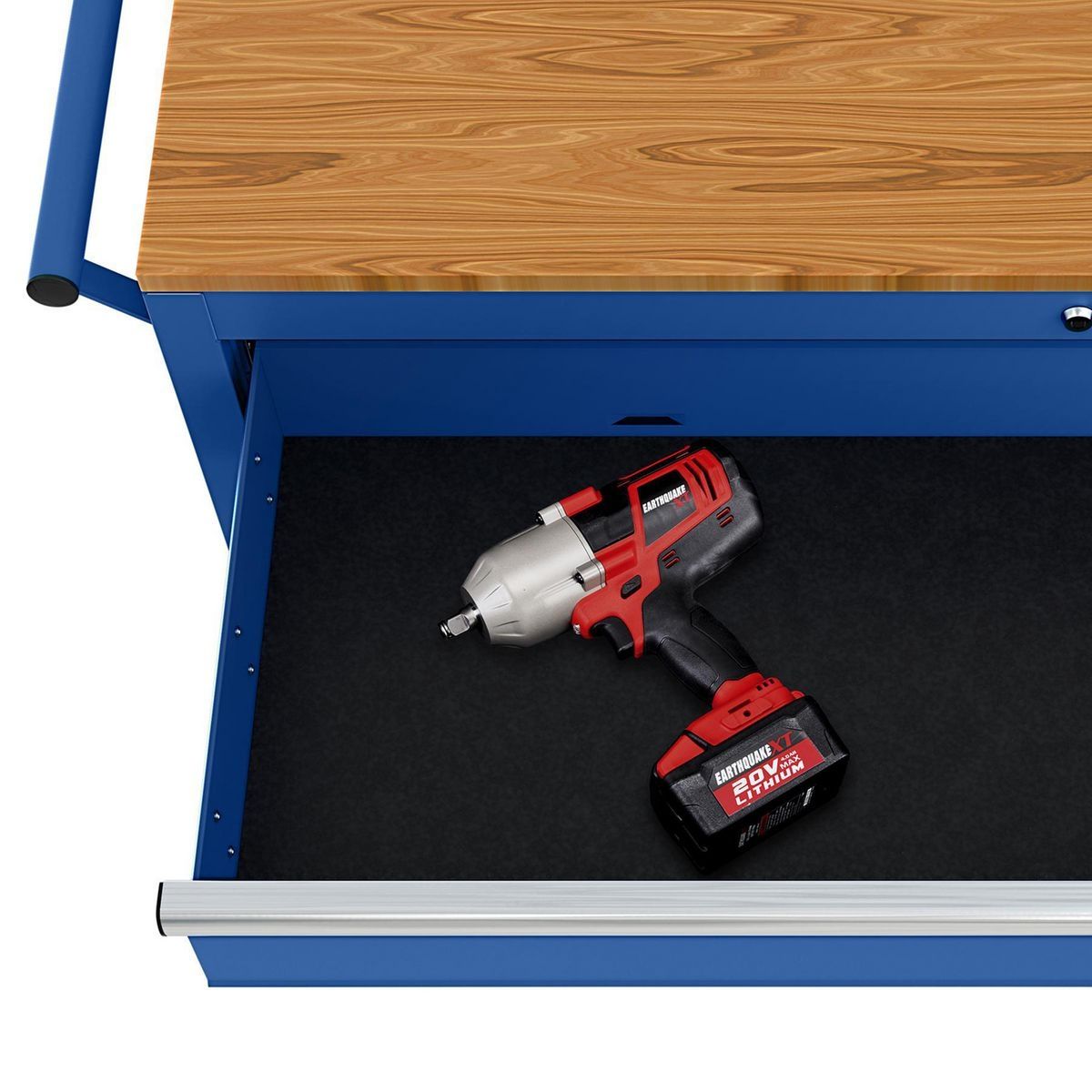 YUKON 46 in. Mobile Workbench with Solid Wood Top, Red