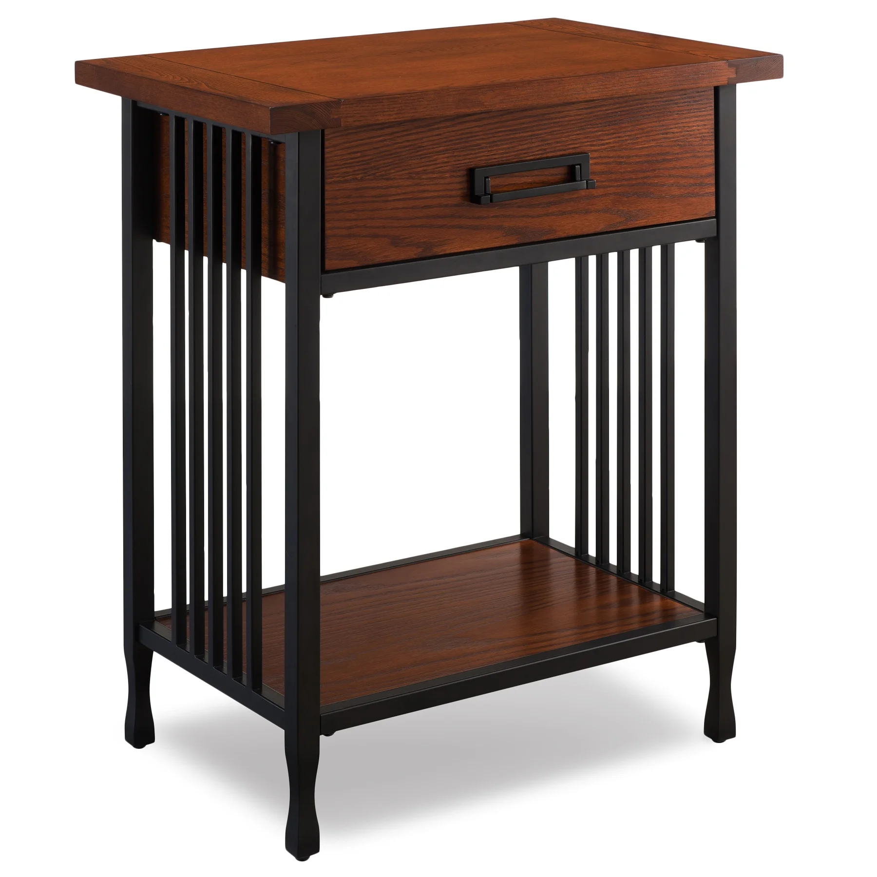Leick Home 11222 Ironcraft Rustic One Drawer Nightstand, Mission Oak and Black Metal