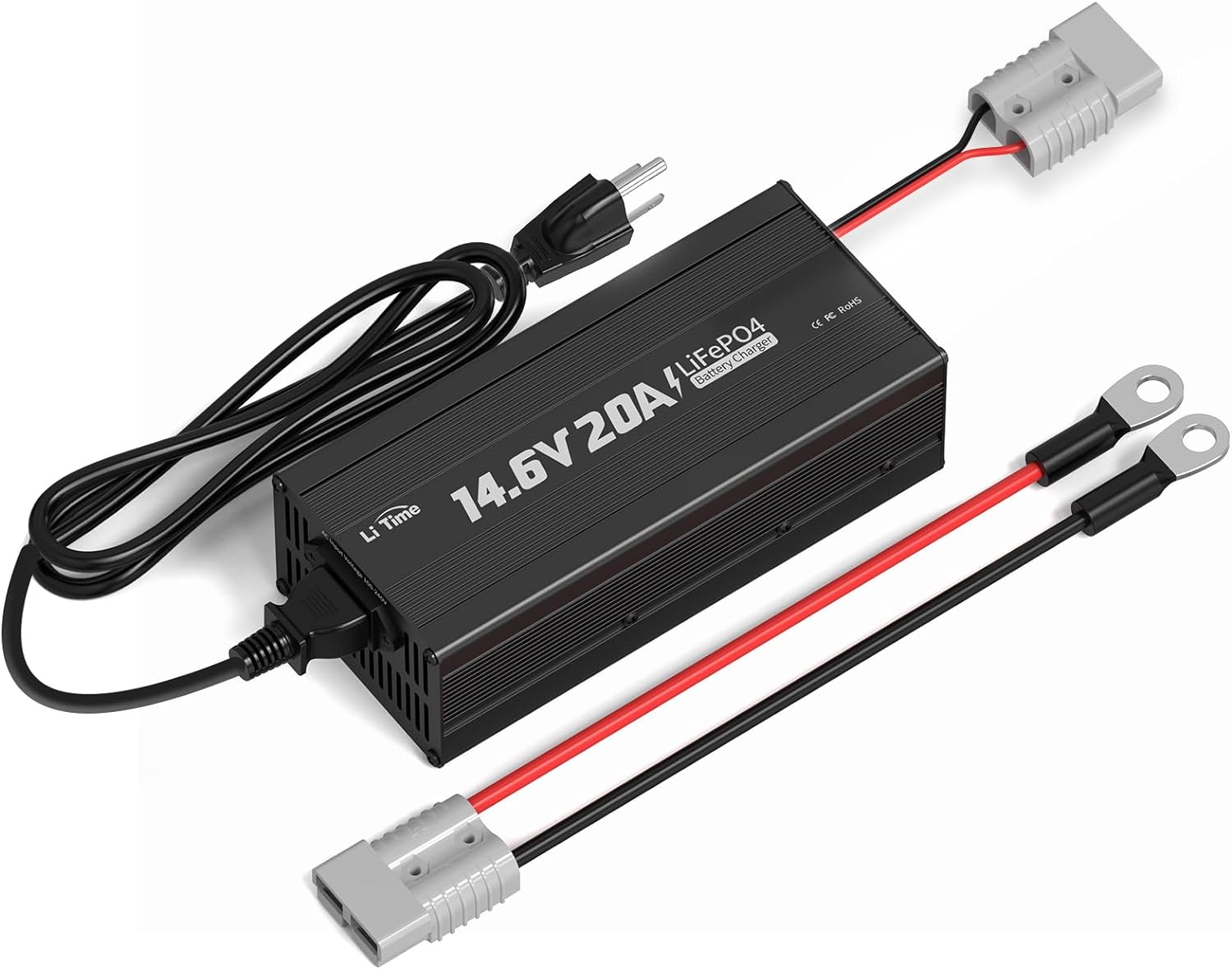 LiTime LiFePO4 Battery Charger 12V 20A, 14.6V Lithium LiFePO4 Batteries Charger AC-DC for Lithium LiFePO4 Deep Cycle Rechargeable Batteries