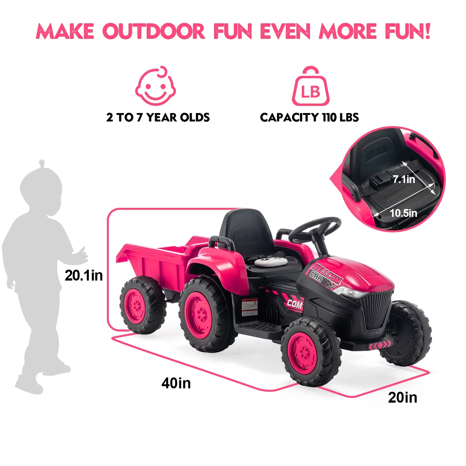 Erommy Kids Ride on Tractor with Remote Control, 12V Battery Powered Electric Tractor with 30W Dual Motors/Cool Lights/Bluetooth Music for Kids, Green