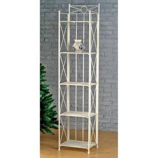 International Caravan White 5 Tier Bakers Rack Kitchen Metal Storage Shelves Folding Mechanism Hutch