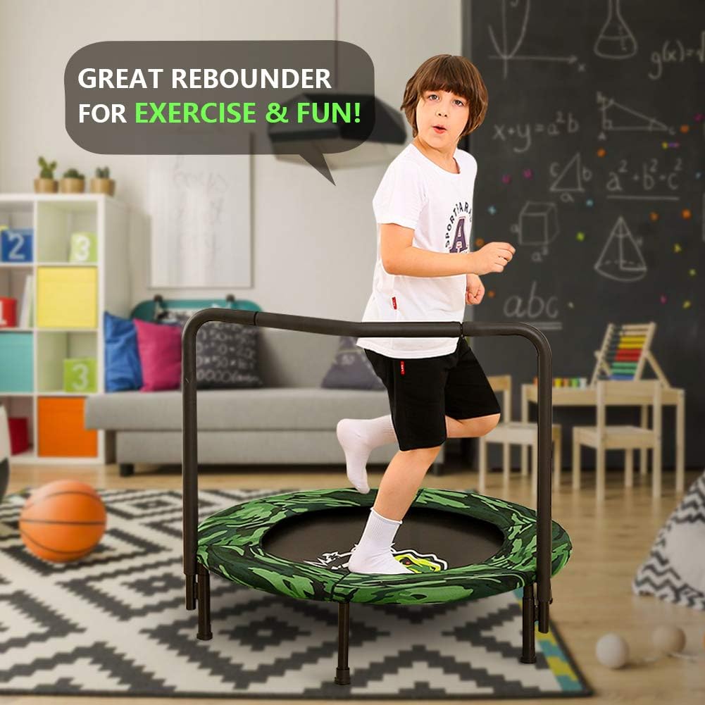 2022 Upgraded Dinosaur Mini Trampoline for Kids with Handle, Foldable Kids Trampoline for Play & Exercise Indoor or Outdoor, Camo Safty Padded Cover Toddler Rebounder Trampoline for Jump Sports