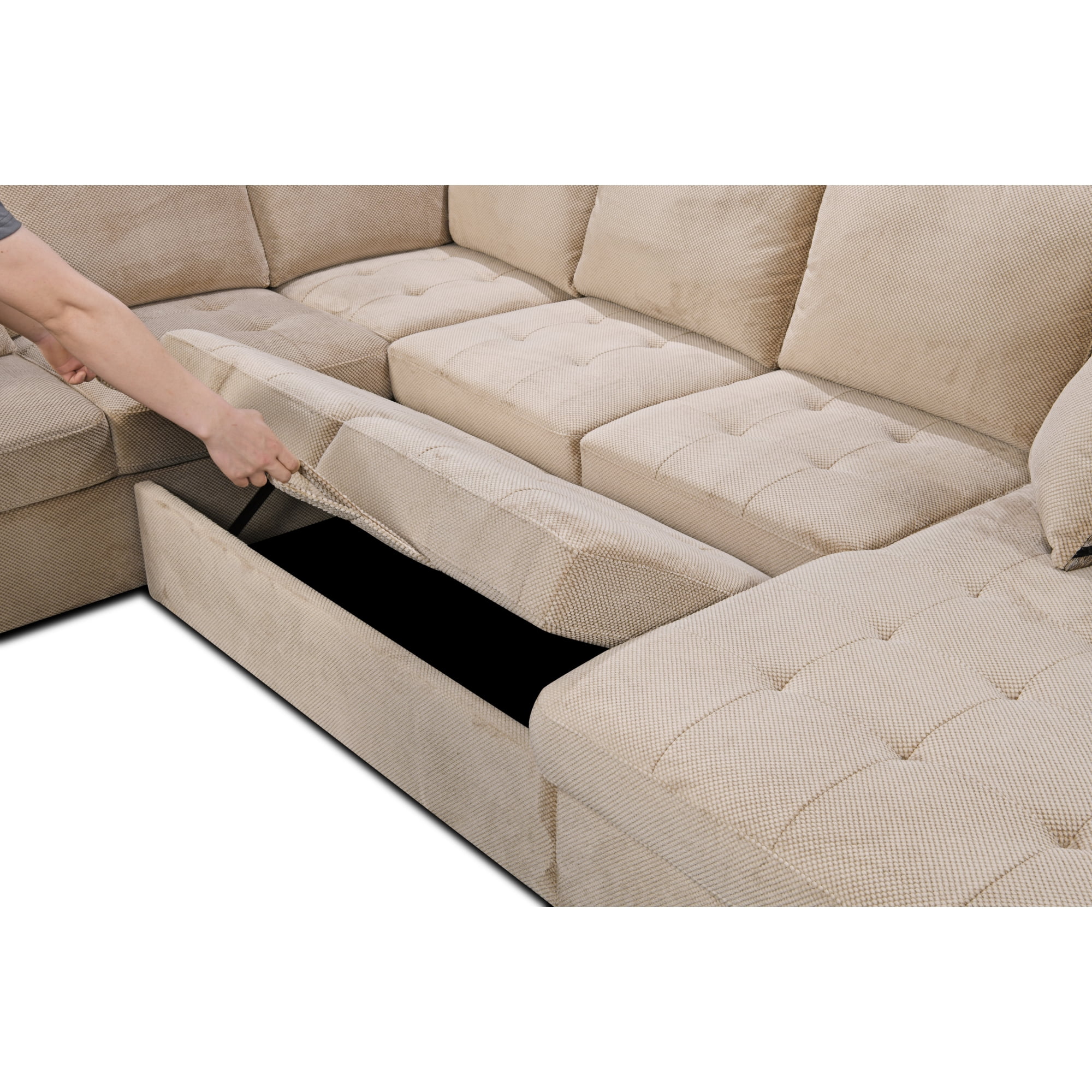 123" Oversized Sectional Sofa with Storage Chaise, U Shaped Sectional Couch with 4 Throw Pillows for Large Space Dorm Apartment. Beige
