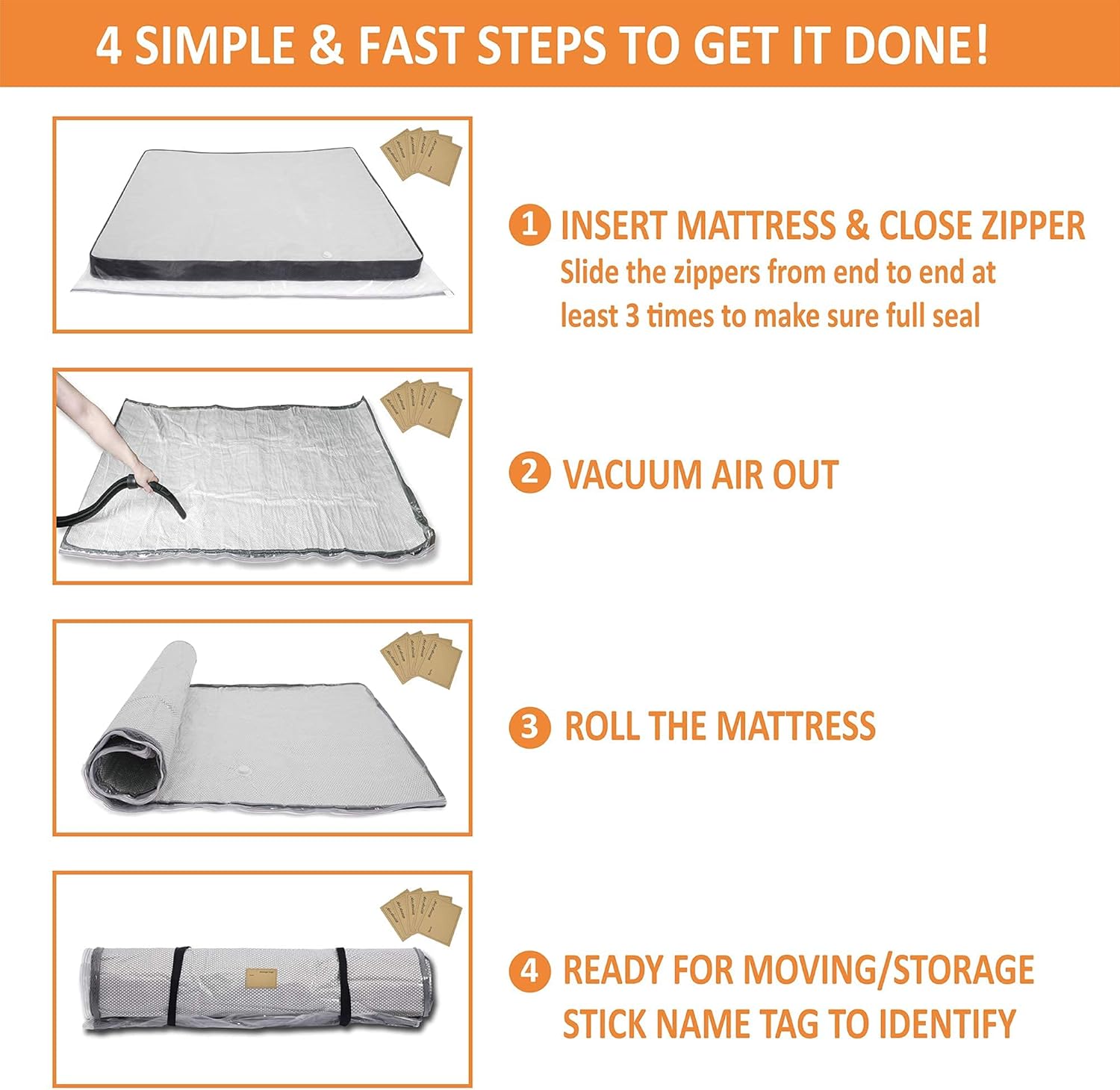 (King/Cal King) Foam Mattress Vacuum Bag 5 Name Tags, Straps Included, Mattress Vacuum Sealable Bag