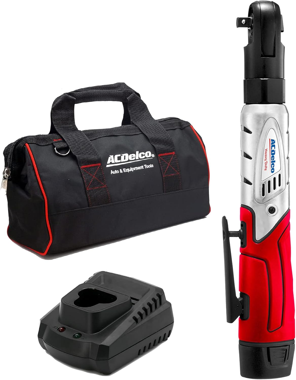 ACDelco Cordless 3/8 Ratchet Wrench 12V Angled 55 ft-lb Tool Set with 1 Batteries - Regular Charger - Carrying Case ,ARW1208