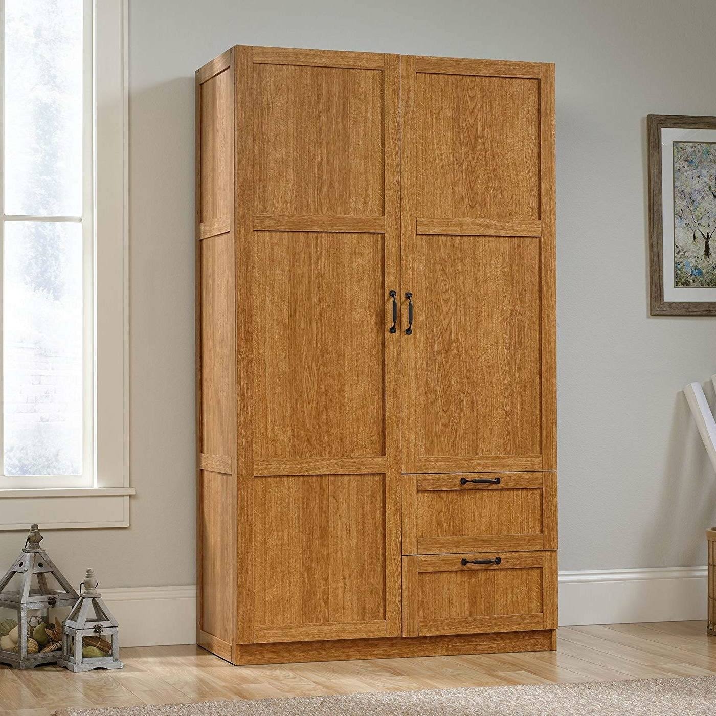Bedroom Wardrobe Cabinet Storage Closet Organizer in Medium Oak Finish - Brown