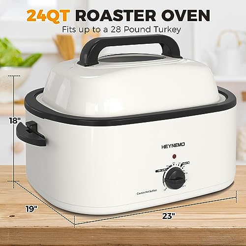 Roaster Oven with Self-Basting Lid, Large Electric Turkey Roaster Oven with Defrost & Warm Function, Adjustable Temperature, Removable Pan & Rack, Stainless Steel