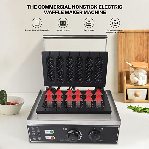 6pcs Waffle Stick Maker, Stainless Steel Waffle Stick Maker Corn Hot Dog Waffle Maker Machine Non-Stick Waffle Irons 50-300℃ Temp Control for Home Commercial Use