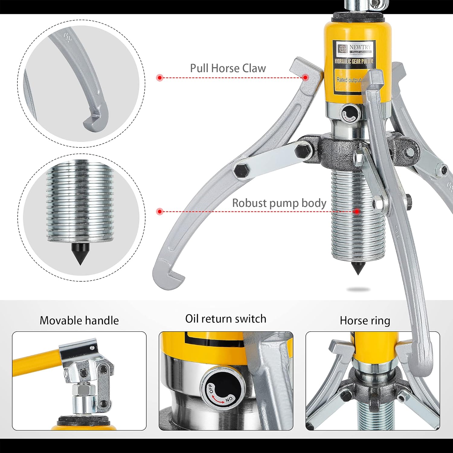 NEWTRY 5 Ton Hydraulic Gear Puller Kit, Wheel Bearing Pulling Separator, 3 Jaw Puller, Vertically & Horizontally, w/Case, Heavy Duty Mechanical Repair