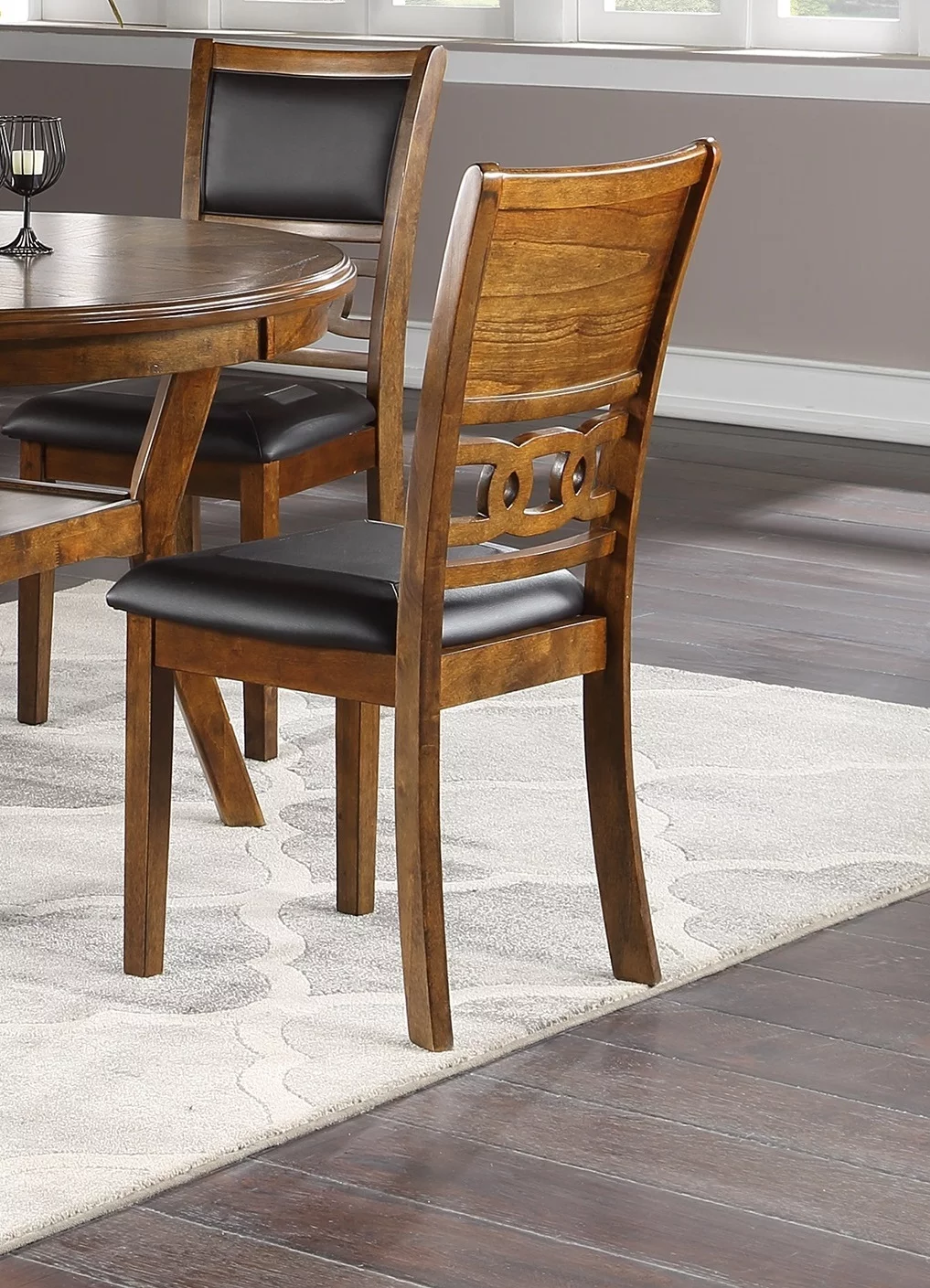 Set of 2 Chairs in Walnut Color Dining Room Furniture Dining Chairs Unique Design Rubberwood PU Foam Cushion Seat Side Chairs