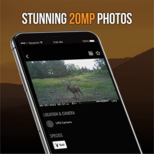 SPYPOINT LM2 Cellular Trail Camera - 20MP Photos, Infrared Game Night Vision Photos, 90' Flash Trail Camera & Detection Range, 0.5S Trigger Speed + 32GB Micro SD Card and Lit-10 Battery (Nationwide)