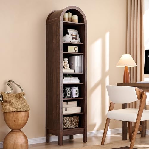 71" Tall Arched Bookshelf, 7 Tiers Arch Bookcase with Storage, Modern Farmhouse Book Shelf with Adjustable Shelves, Wood Bookshelf w/Open Display Shelves for Living Room, Office (Natural)
