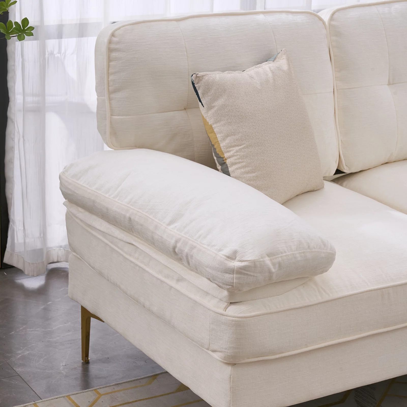 Tenozek Simple And Stylish Sectional Sofa Couch for Living Room, 83 inch L-Shape Sofa Couch 3-seat Sofas Gold-Plated Legs for Small Space, Beige