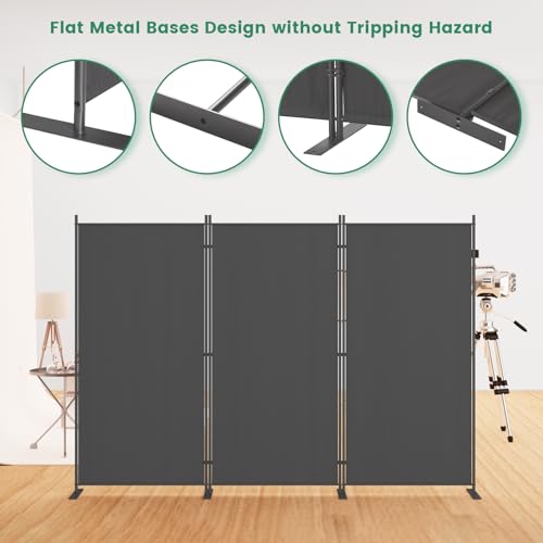 Helios&Hestia 8-Panel 6 ft Tall Indoor Folding Room Divider, Portable Privacy Screen, Freestanding Partition Separator, Temporary Wall Separation for Bedroom, Office, 160" W X 71" H, Dark Grey