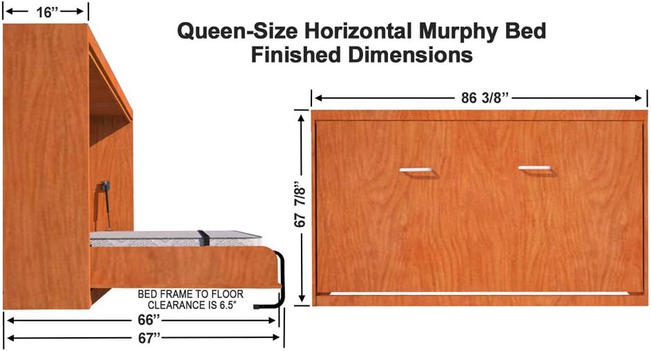 Murphy Bed Queen Size Hardware Kit - DIY Wood Frame Folding Cabinet Wall Bed for Guestroom Easy to Build, Made in USA