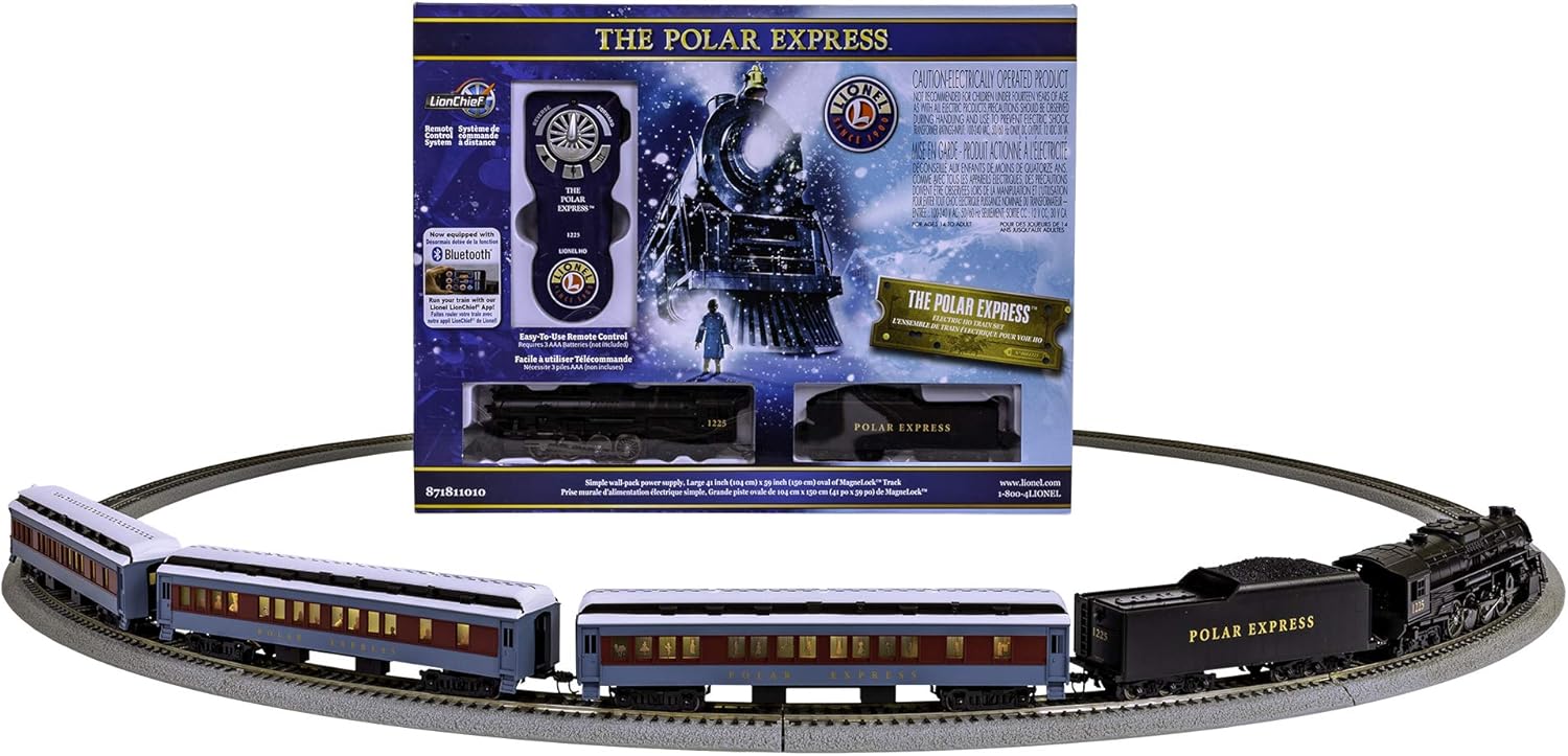 Lionel The Polar Express, Electric HO Gauge, Model Train Set w/ Remote and Bluetooth Capability + 4 Additional Pieces of 20" Radius Straight + 4 Radius Curve MagneLock Track