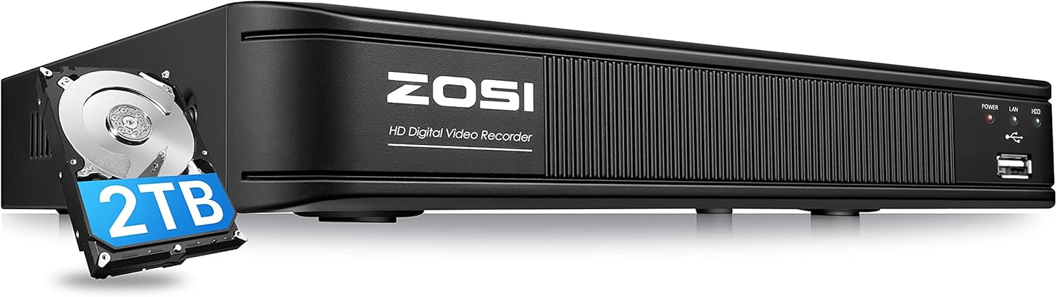 ZOSI H.265+ 5MP Lite 8 Channel CCTV DVR Recorder with Hard Drive 2TB, Remote Access, Motion Alert Push, Hybrid Capability 4-in-1(Analog/AHD/TVI/CVI) Full 1080p HD Surveillance DVR for Security Camera